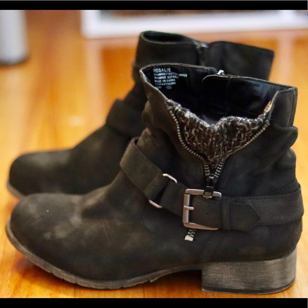 Black Faux Leather Biker Boots - Women’s Size 8